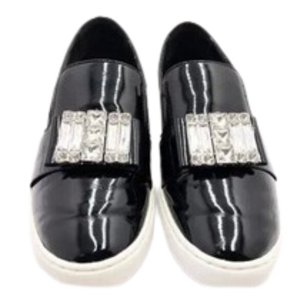Michael Kors Black Patent Leather Loafers with Crystal Embellishment - Picture 1 of 8